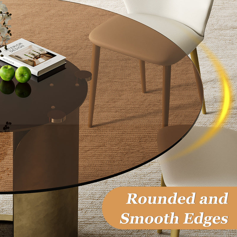 Modern Round Dining Table Set With Glass Top And Steel Legs