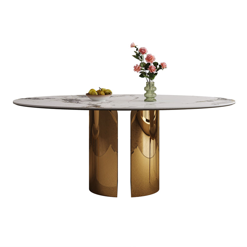 Steel Base Oval Sintered Stone Dining Table With 4 Chairs