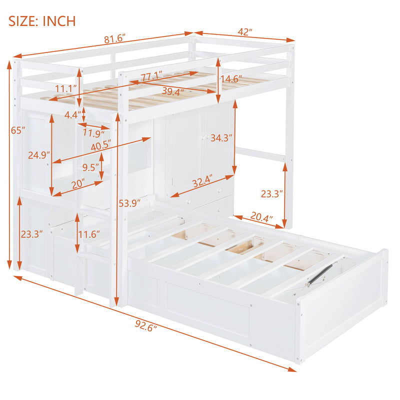 Bunk Bed With Drawers, Wardrobe, Storage Shelves And Hydraulic
