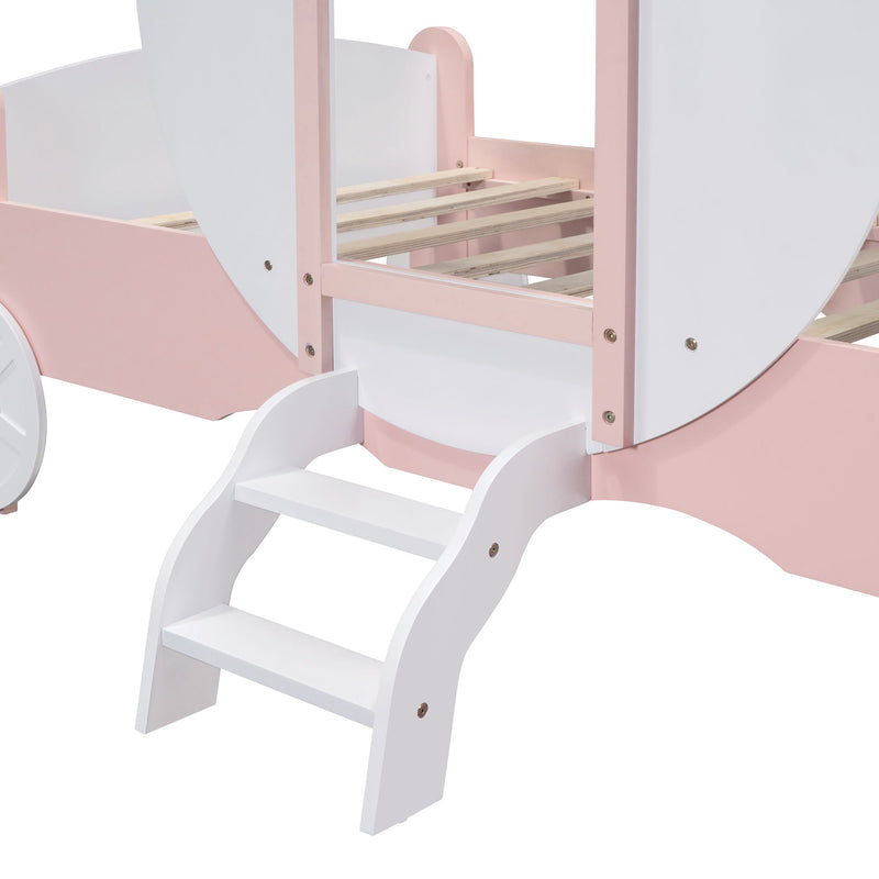 Princess Carriage Bed With Crown, Platform Car Bed With Stair