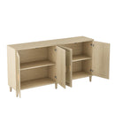 Rattan Buffet Cabinet With Storage, 4 Door Sideboard, Adjustable Shelves - Natural