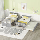 Twin over Twin Bunk Bed with Twin Size Trundle, Convertible Beds, Gray
