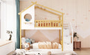 Stairway Twin-Over-Twin Bunk Bed,House Bed,Storage and Guard Rail,Natural Bed +White Stair(OLD SKU :LT000308AAK)