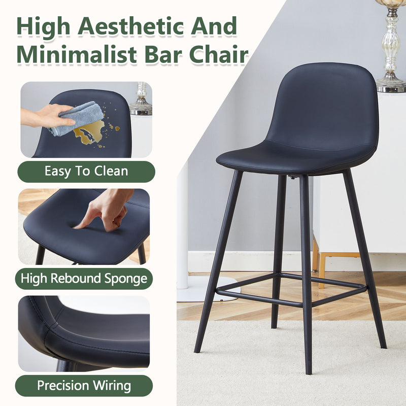 Modern Black Pu Bar Chair Rounded Backrest (Set of 2)