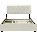 Queen Size  Velvet Storage Platform Bed, with 2 Big Drawers, Twin XL Size Trundle and LED Light, Beige