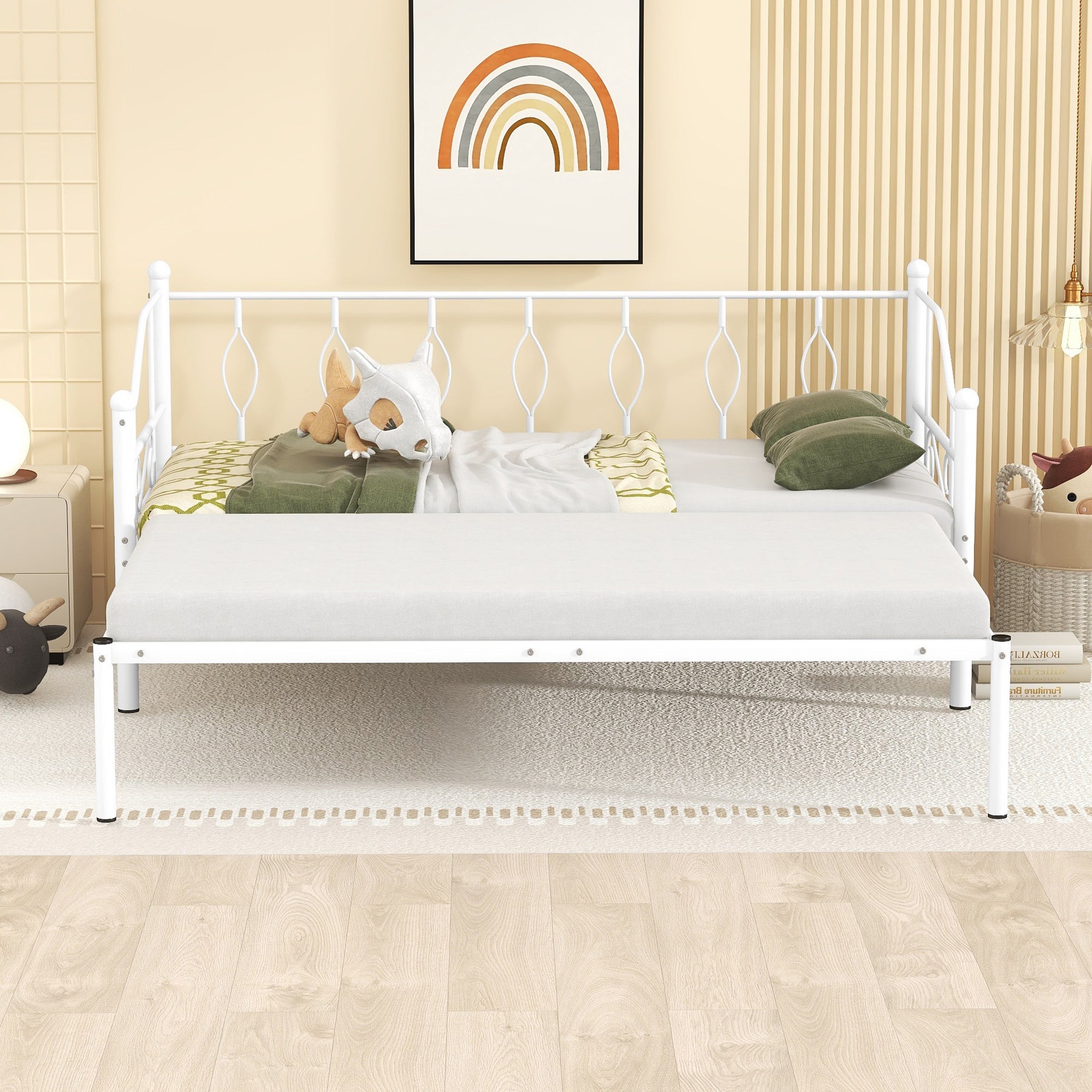 Twin Size Metal Daybed with Trundle, Daybed with Slat No Box required White - Atlantic Fine Furniture Melbourne FL