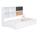Twin Size Daybed With Storage Shelvesboard, Cork Board, USB Ports And Trundle - White