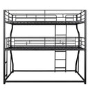 Industrial Triple Bunk Bed With Dual Ladders Frame, Space Saving Design