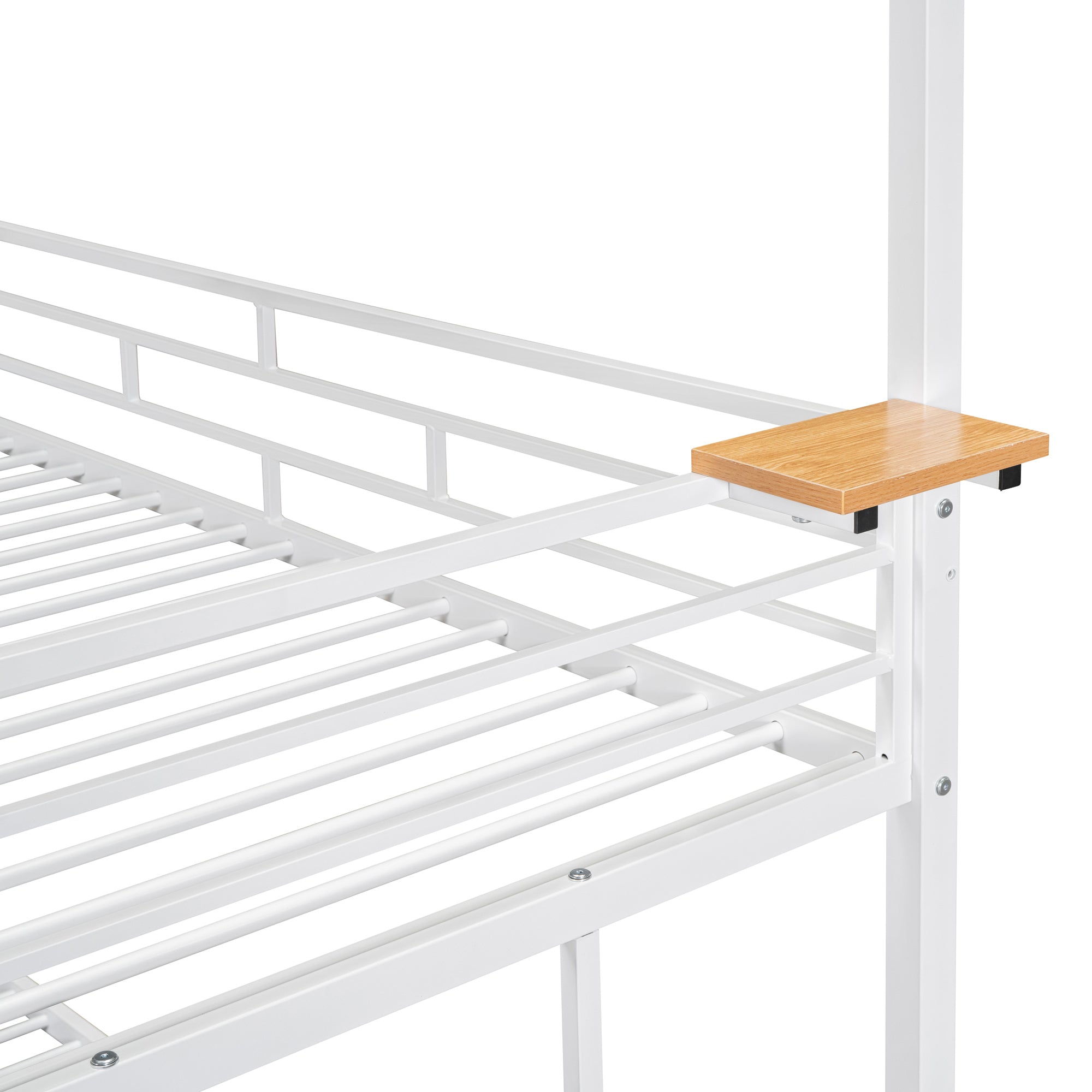 Twin Over Twin Metal Bunk Bed, Metal Housebed with Slide and Storage Stair, White with White Slide - Atlantic Fine Furniture Melbourne FL