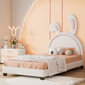 Upholstered Leather Platform Bed With Rabbit Ornament