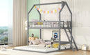 Twin Over Twin-Twin House Bunk Bed with Extending Trundle and Ladder