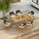 Outdoor 7 Pieces Patio Slat Design Acacia Upholstered Dining Set