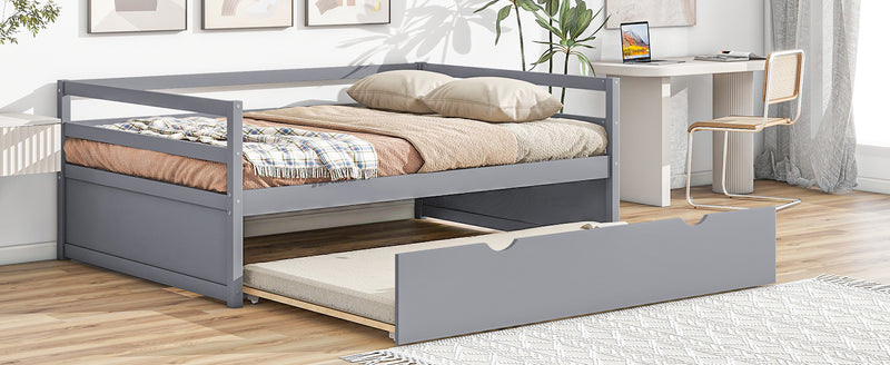 Twin Size Wood Daybed with Twin Size Trundle, Gray