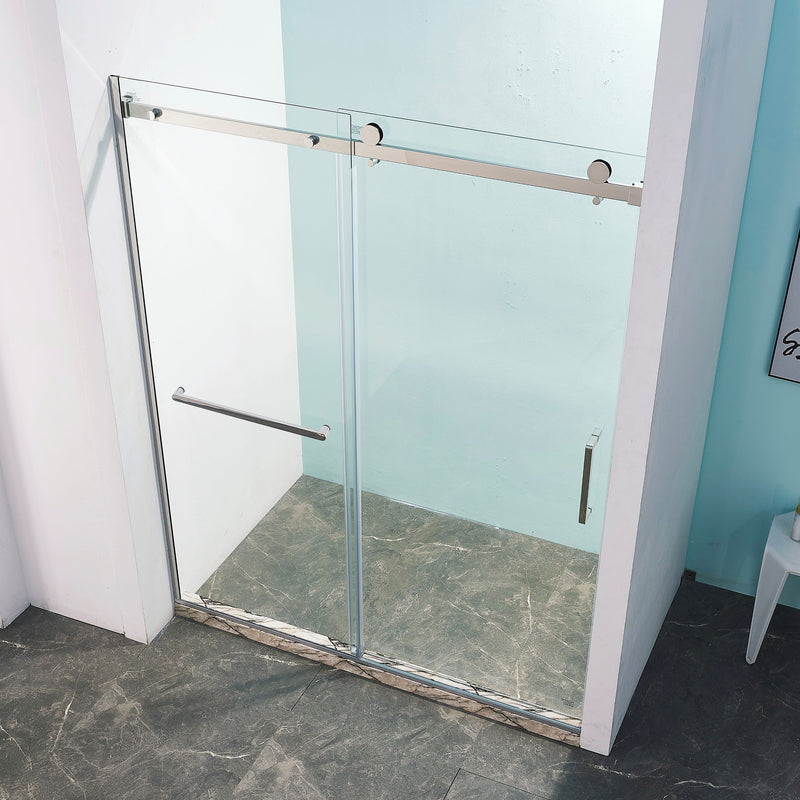 Semi-Frame Single Sliding Shower Door, 304 Stainless Steel, 5 / 16" (8Mm) Thick Sgcc Tempered Clear Glass