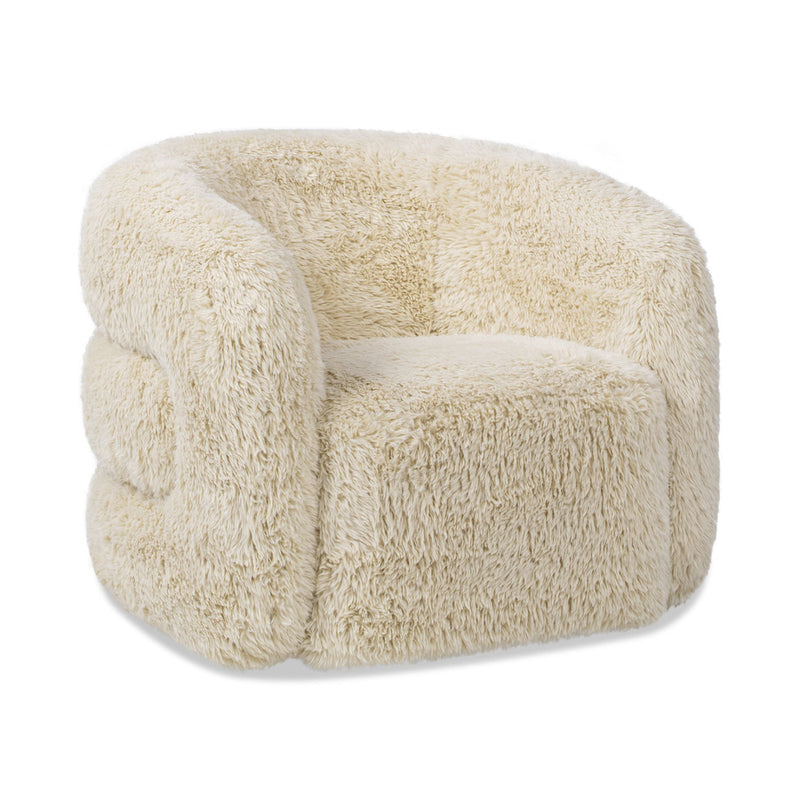 Colt - Fur Swivel Upholstered Barrel Accent Arm Chair - Cream Beige