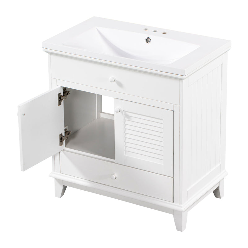 Bathroom Vanity With Sink, Bathroom Cabinet With Two Doors And One Drawer, White