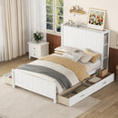 Full Size Platform Bed with Drawers and Storage Shelves, White