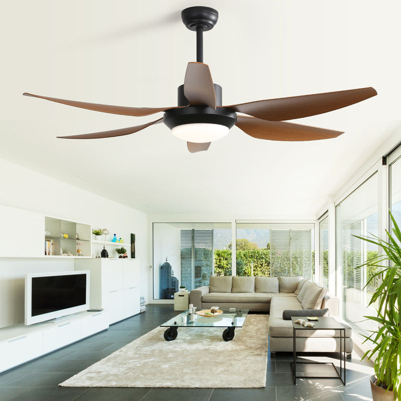 54" Indoor Ceiling Fan With Dimmable LED Light ABS Blades Remote Control Reversible DC Motor For Living Room - Black