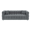 Grey teddy fleece sofa 80 inch discharge in living room bedroom with two throw pillows hardware foot support