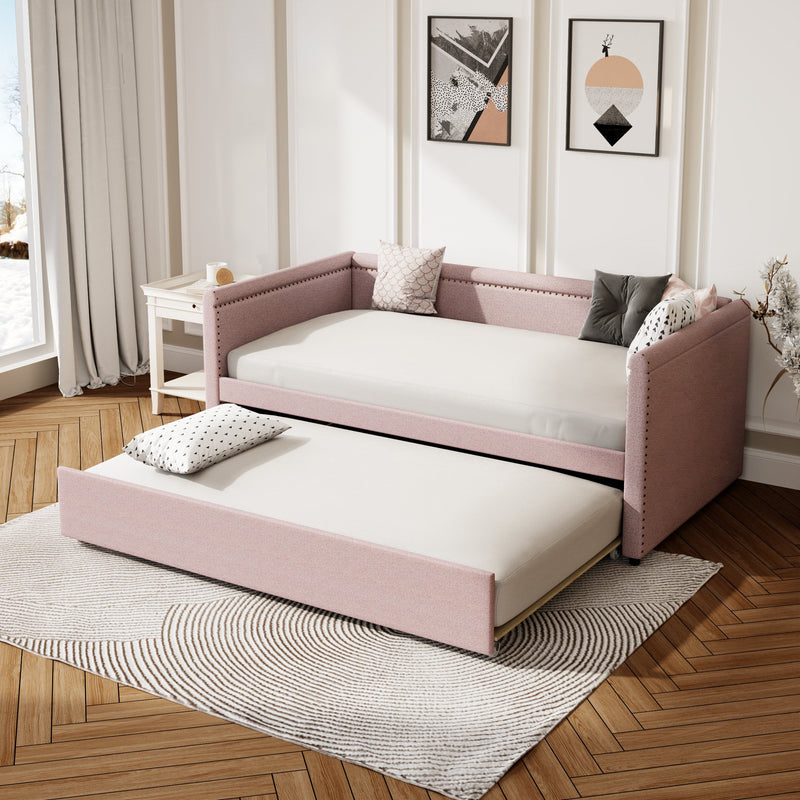 Modern Style Upholstered Daybed With Trundle For Guest Room, Small Bedroom