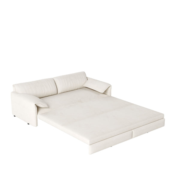 Queen Pull Out Sofa Bed, 3 In 1 Convertible Sleeper Sofa With Side Storage For Living Room - Beige