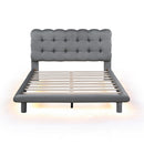 Full Size Velvet Platform Bed with LED Frame, Thick & Soft Fabric and Button-tufted Design Headboard, Gray