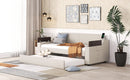 Twin Size Upholstery Daybed with Storage Arms, Trundle and USB Design, Beige