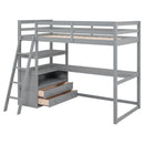 Twin Size Loft Bed with Desk and Shelves, Two Built-in Drawers, Gray(Old SKU: GX000423AAE)