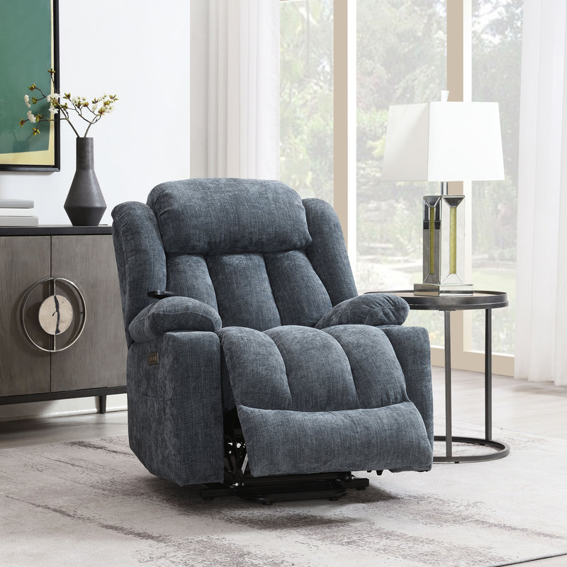 Omarion - Chenille Power Motion Recliner With Lift Heating Massage Function - Blue