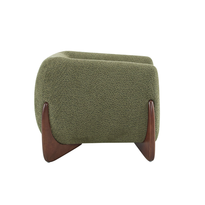 Modern Upholstered Boucle Arm Chair With Tuxedo Design And Triangular Legs