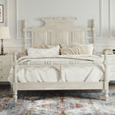 Vintage Country Style 4 Poster Platform Bed With High Crown Like Headboard, No Box Spring Needed
