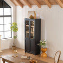 Mid Century Modern Style Tall Display Cabinet With Glass Doors For Collectibles - Black