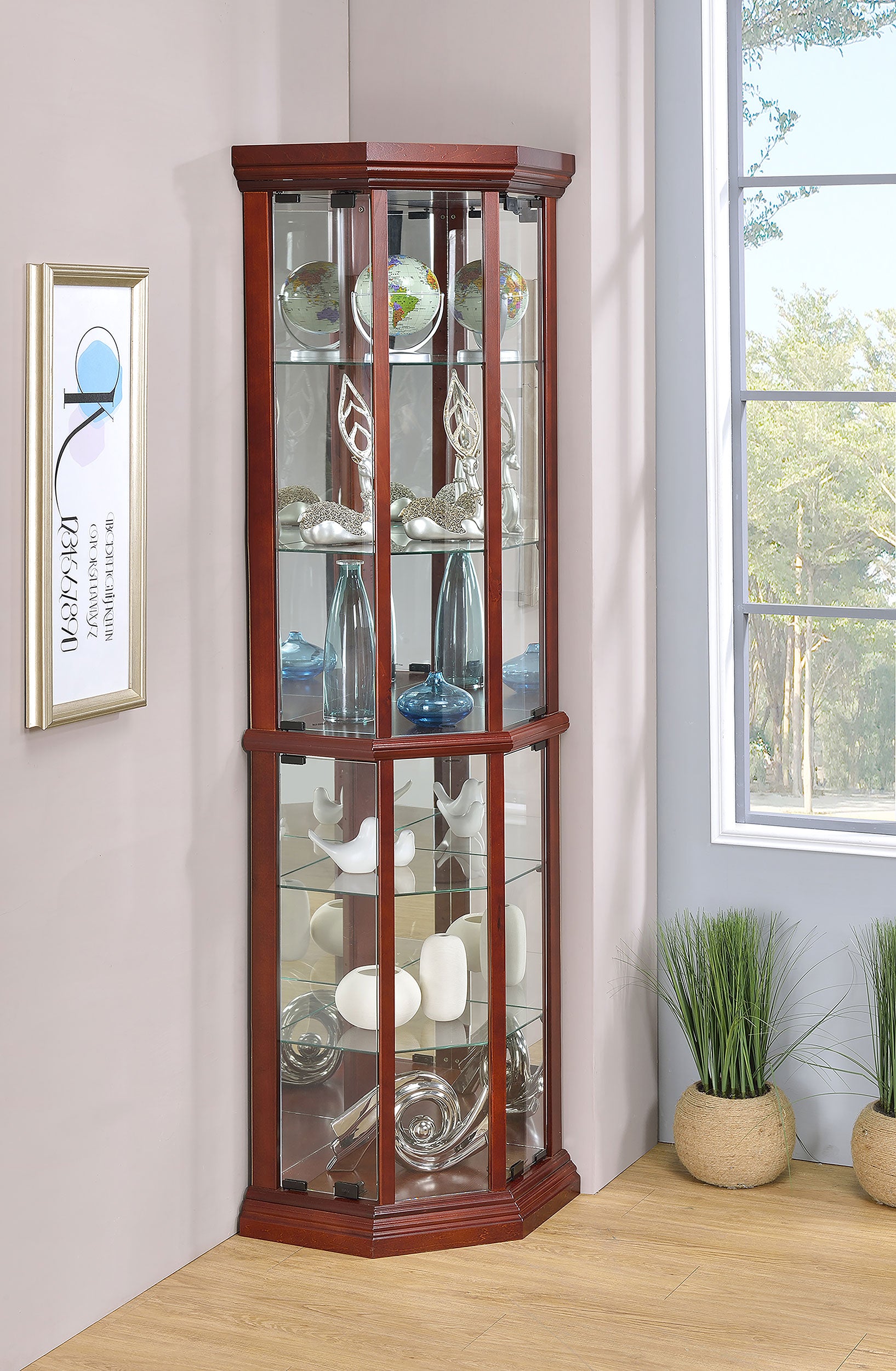Appledale 6-shelf Corner Curio Display Cabinet Medium Brown — view 2