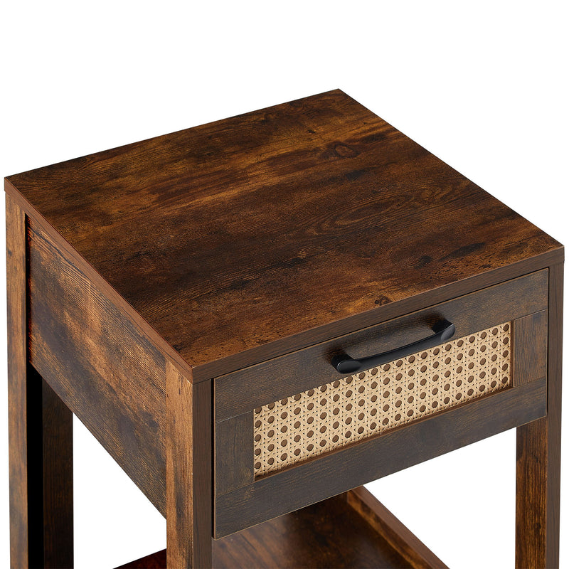 15.75" Rattan End Table With Drawer, Modern Nightstand, Side Table For Living Room, Bedroom