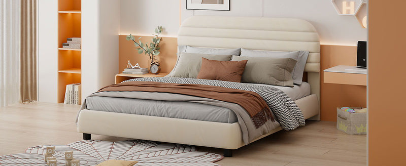 Upholstered Platform Bed Frame And Stylish Curve Shaped Design