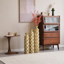 Metal Decorative Vase High Distress Metal Center Vase With 3D Triangle Pattern, (Set of 3) Vases For Home Decoration - Gold