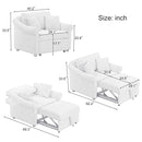 Chenille Convertible Sleeper Chair With Adjustable Backrest, 3 In 1 Lounger Chair Turns Into Bed, Single Bed For Living Room
