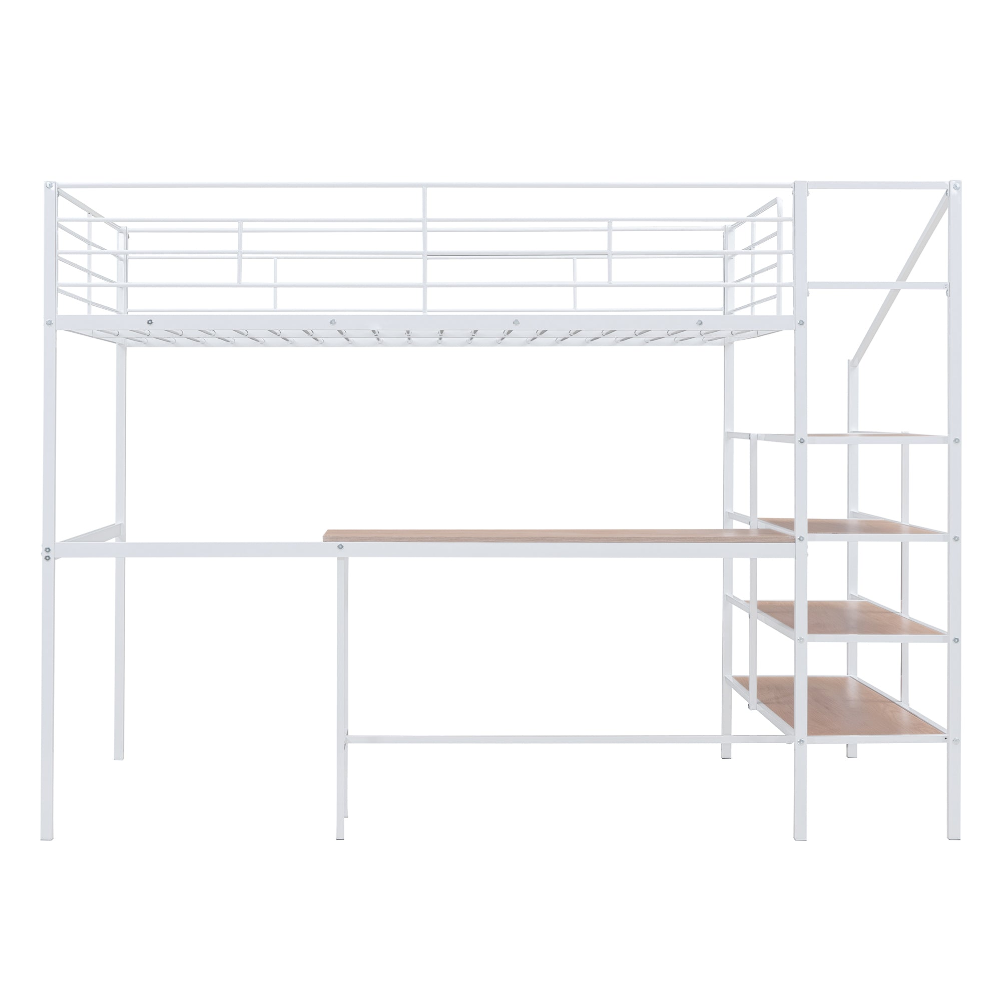 Full Size Metal Loft Bed with Desk and Lateral Storage Ladder, White - Atlantic Fine Furniture Melbourne FL