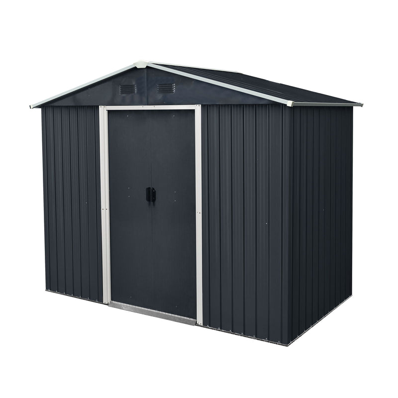 Outdoor Metal Storage Shed With Sliding Door And Foundation For Backyard, Patio, Lawn