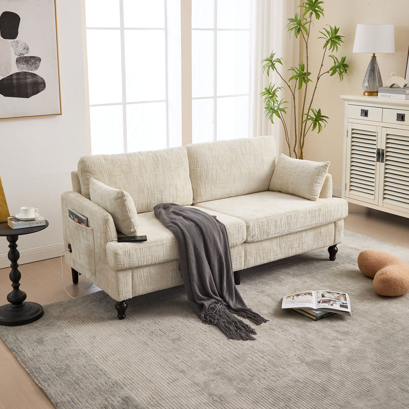 Chenille 2 Seater Sofa With LED Light, USB Charging Port, And Storage Bag