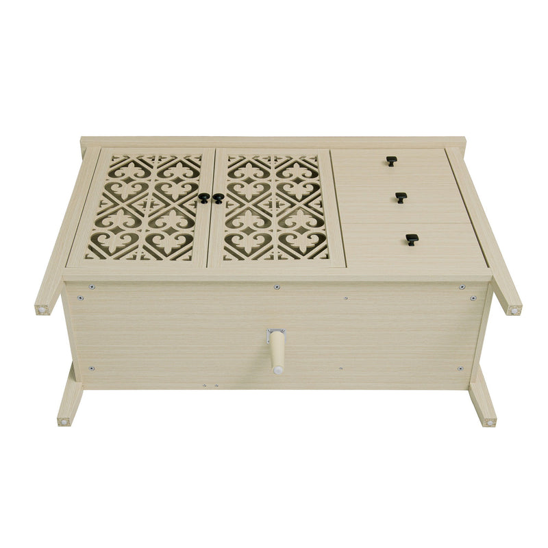 Hollowed Out Cabinet With 2 Door 3 Drawers, American Furniture, Suitable For Bedroom, Living Room, Study - Natural
