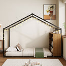 Bed House Frame With Shelves And Lights