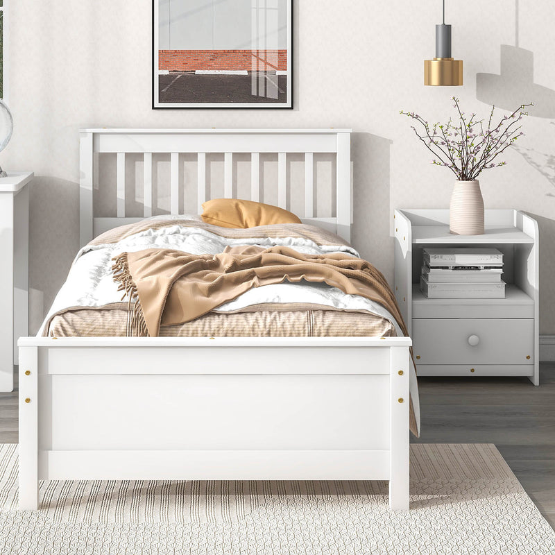 Twin Bed with Headboard and Footboard for Kids, Teens, Adults,with a Nightstand,Wite