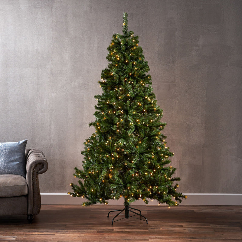 Noble - 7' Hinged Christmas Tree With 500 Clear Lights - Green