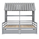Twin Size House Platform Beds With 2 Drawers For Shared Use - Gray