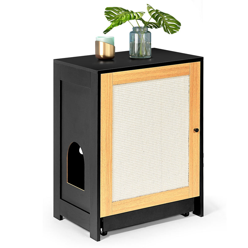 Cat Litter Box Enclosure, Hidden Cat Washroom, Kitty End Table, Litter Cabinet With Sisal Door - Black