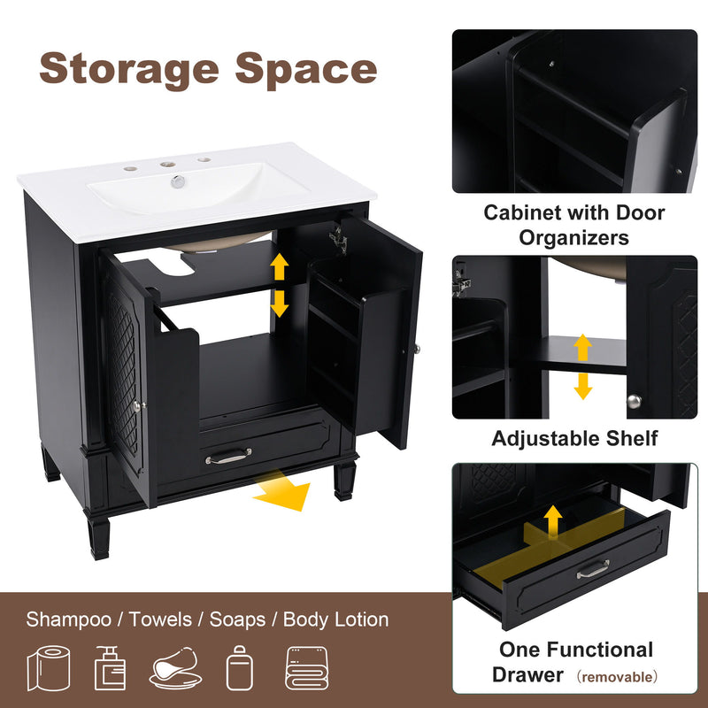 Vintage Style Bathroom Vanity With Sink, Multi Functional Storage, Soft-Closing Door