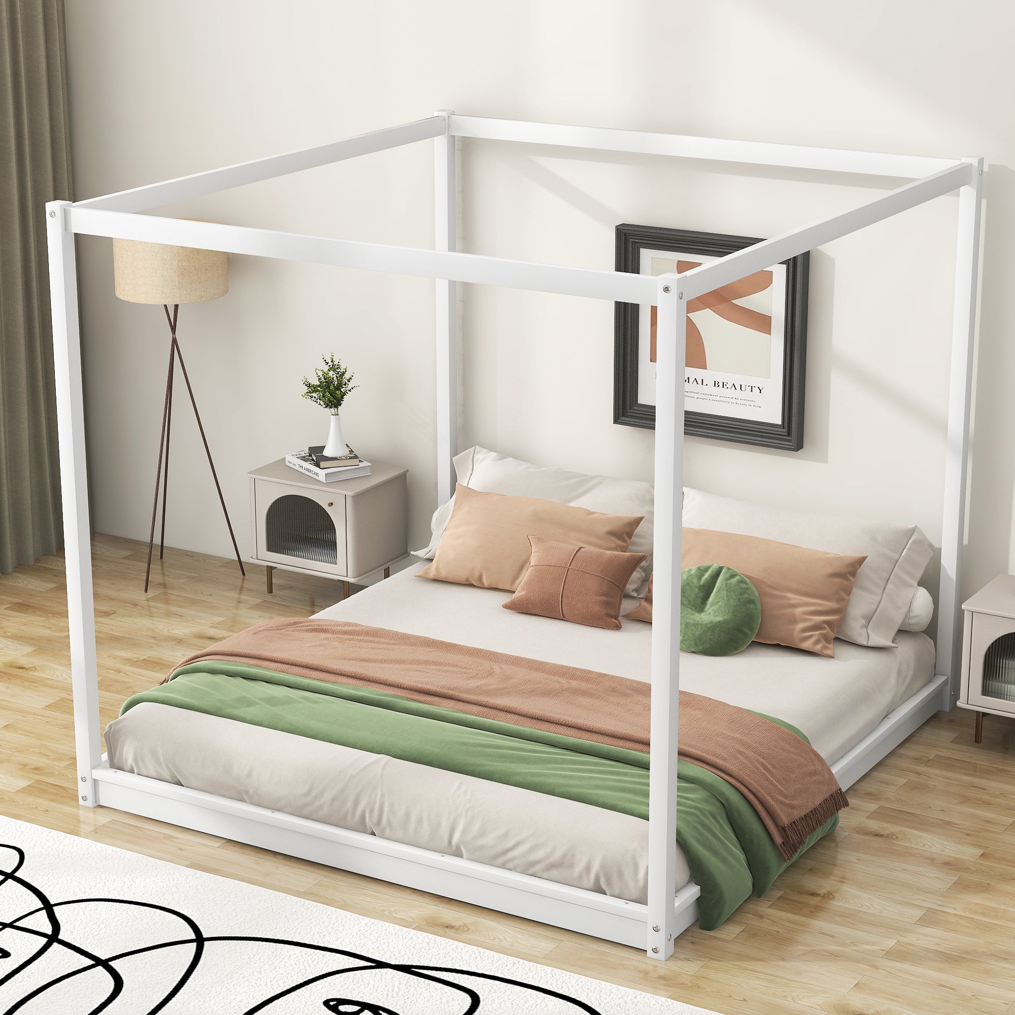 King Size Canopy Platform Bed with Support Legs,White - Atlantic Fine Furniture Melbourne FL