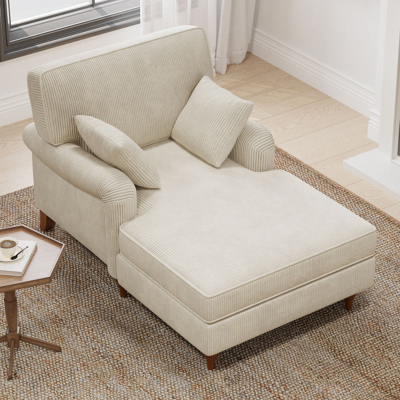 Oversized Chaise Lounge Chair Indoor With 2 Comfy Pillows Rolled Arms Corduroy Fabric Sleeper Sofa Chair For Living Room Bedroom - Beige