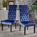 Elegant George Hi Back Dining Chair (Set of 2) With Tufted Velvet - Navy Blue